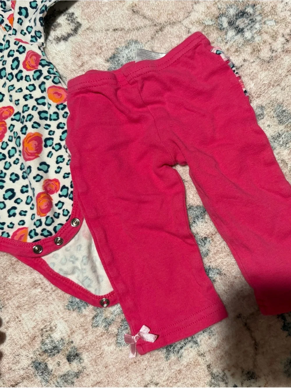 Baby Gear Pink Trim Floral and Leopard Baby Outfit